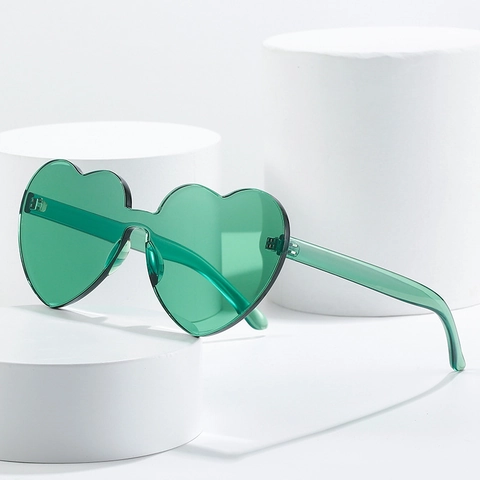 Lunettes De Soleil Sans Monture En Forme De Coeur Lentille Monobloc Plastique PC UV400 Fête Festival Plage Couleur Bonbon