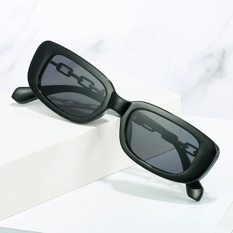 Lunettes De Soleil Rectangulaires Monture PC Protection UV400 Mode Branches À Maillons De Chaîne Rétro Streetwear Femmes