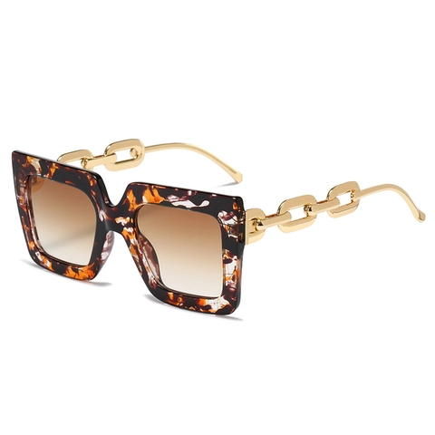 Gafas De Sol Cuadradas Grandes Tendencia Retro Montura PC Protección UV400 Patillas Cadena Metal Moda Para Mujeres Hombres
