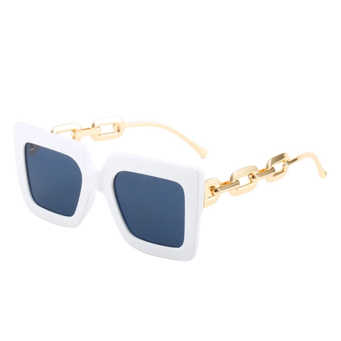 Gafas De Sol Cuadradas Grandes Tendencia Retro Montura PC Protección UV400 Patillas Cadena Metal Moda Para Mujeres Hombres