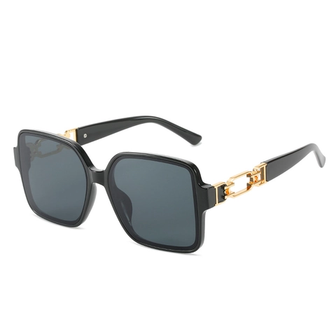 Oversized Square Sunglasses UV400 Protection PC Frame Metal Chain Temple Vintage Fashion Eyewear