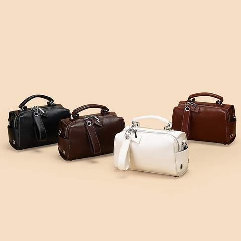 Damen Urban Simple PU Leder Boston Handtasche Litchi Textur Umhängetasche Mit Kontrastnähten Vintage Kissentasche