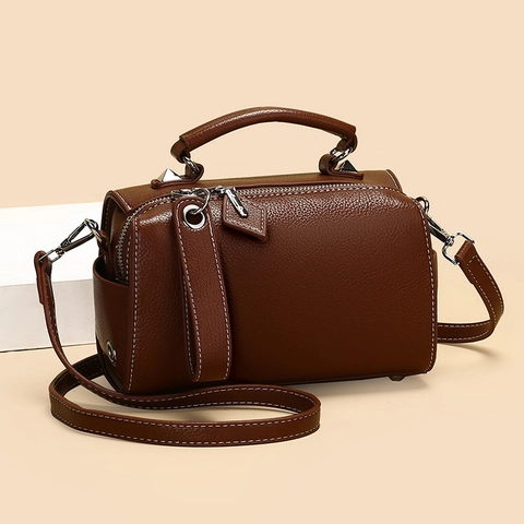 Damen Urban Simple PU Leder Boston Handtasche Litchi Textur Umhängetasche Mit Kontrastnähten Vintage Kissentasche