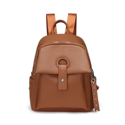 Zaino Moda Donna Pelle PU Grana Litchi Grande Capacità Fibbia Ad Anello Rivetto Casuale Viaggio Borsa A Tracolla