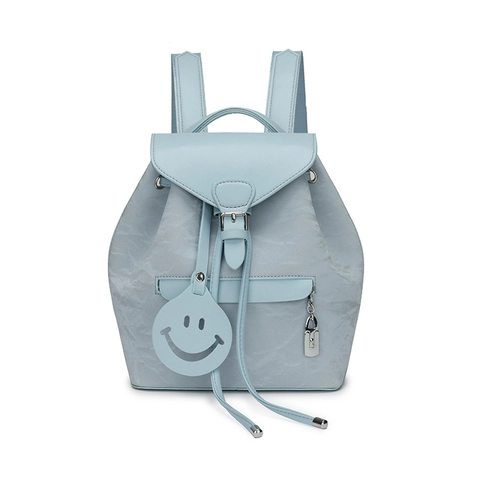 Zaino Da Donna Alla Moda In Pelle PU Stropicciata Impermeabile Retrò Con Ciondolo A Faccina E Serratura Patta Con Coulisse