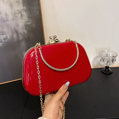 Dames Avondtas Spiegel PU Harde Schaal Clutch Met Strass Sluiting Metalen Handvat Afneembare Kettingriem Elegante Party Handtas