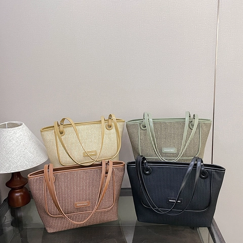 Grande Borsa Tote Da Donna Trama Intrecciata Pelle PU Borsa A Spalla A Mano Pendolare Vintage Estate Viaggio