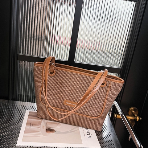 Grande Borsa Tote Da Donna Trama Intrecciata Pelle PU Borsa A Spalla A Mano Pendolare Vintage Estate Viaggio
