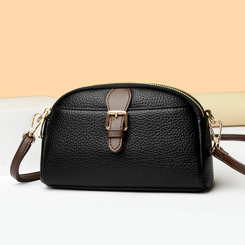 Bolso Bandolera Mujer Cuero PU Grano Litchi Cremallera Multicapa Bolso Hombro Cuadrado Pequeño Elegante Color Contraste