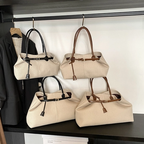 Große Kapazität Tote Bag Leinwand PU Leder Patchwork Unterarm Schulter Handtasche Minimalistisch Pendeln Für Frauen