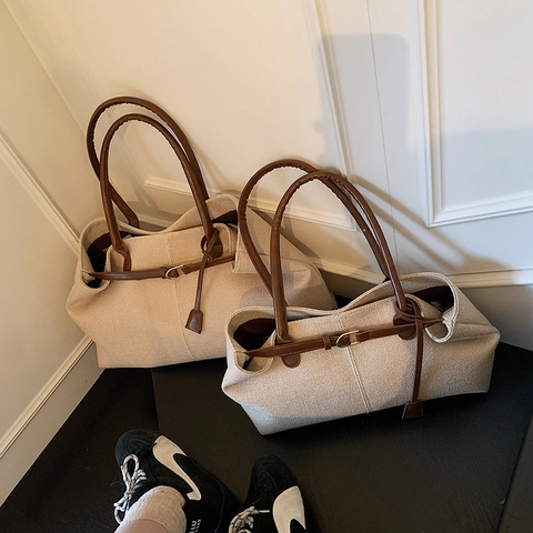 Große Kapazität Tote Bag Leinwand PU Leder Patchwork Unterarm Schulter Handtasche Minimalistisch Pendeln Für Frauen