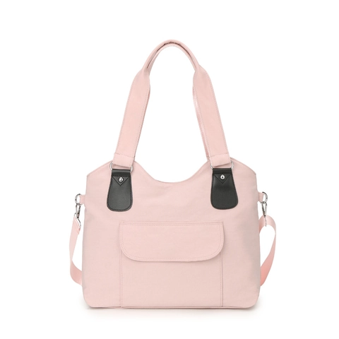 Bolso De Mano De Lona De Gran Capacidad Mujeres Color De Contraste Bolso De Hombro Con Correa Ajustable Casual