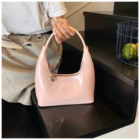 Borsa Hobo In Pelle Verniciata Lucida Donna Borsa A Spalla Retro Mezzaluna Con Pendente A Cuore