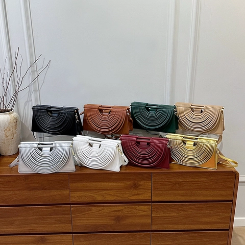 Borsa Da Donna In Pelle PU Design Pieghettato Semicircolare Borsa A Tracolla Stile Architettonico Chic Trendy