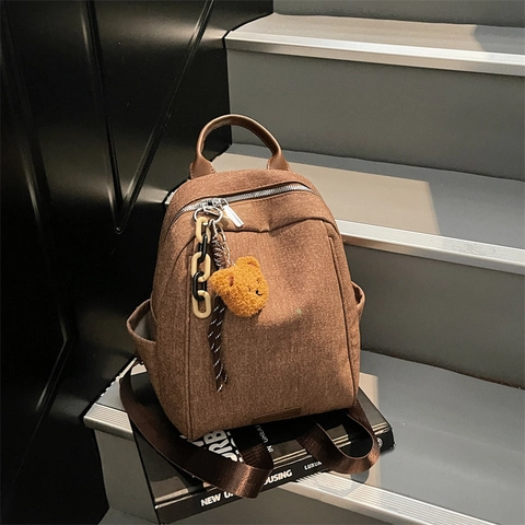 Zaino Di Moda In Tessuto Denim Retrò Per Donna Borsa Da Scuola Casual Con Ciondolo A Orso Viaggio Grande Capacità