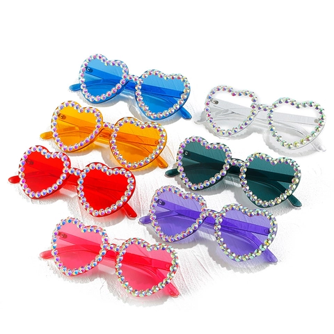 Occhiali Da Sole Cuore Donna Montatura PC Strass AB Colorati Moda Festa Occhiali Protezione UV