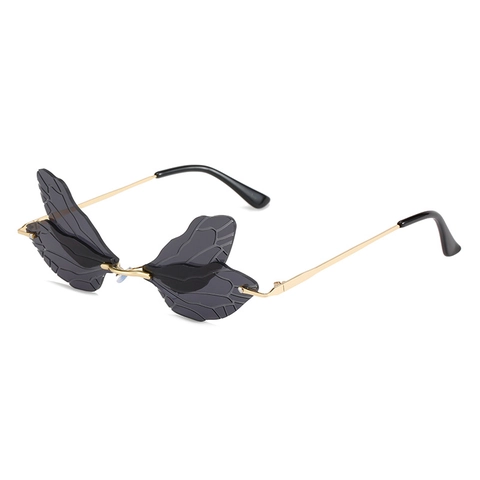 Gafas De Sol Sin Montura Con Forma De Ala De Libélula Para Mujeres Hombres Marco De Metal Irregular Fiesta Rave Disco