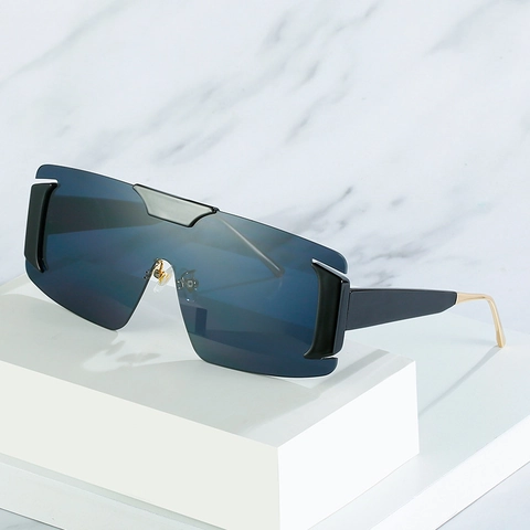Lunettes De Soleil Shield Oversize Protection UV400 Sans Monture Verres PC Branches Métalliques Punk Mode