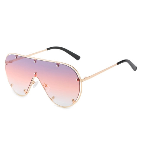 Oversized Shield Sunglasses Metal Frame Rivet Decor UV400 Shield Lens Trendy Avant-Garde Unisex Eyewear