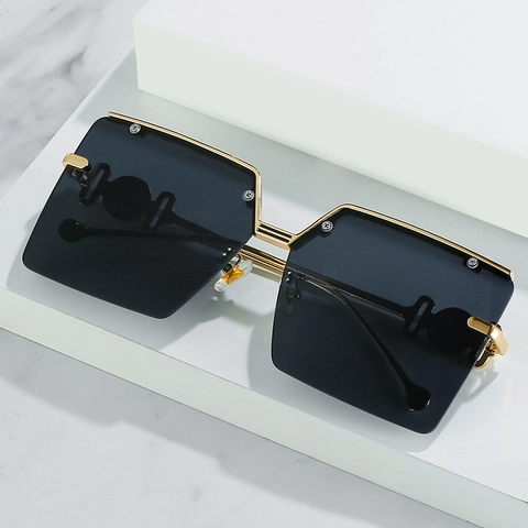 Oversized Square Rimless Sunglasses Metal Frame UV400 Gradient Lens Fashion Retro Eyewear For Women