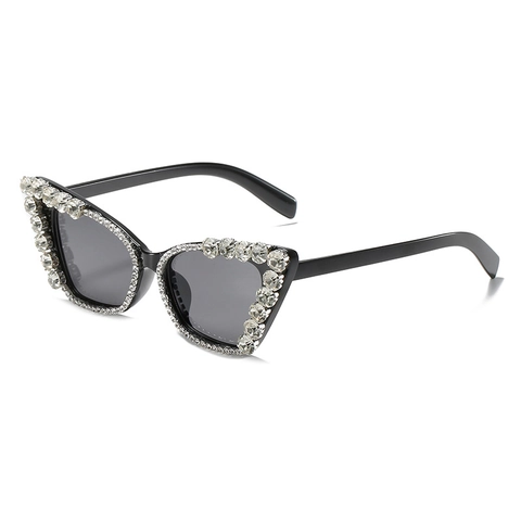 Damen Katzenaugen Sonnenbrille Mit Strasssteinen UV400 Schutz PC Rahmen Modische Übergroße Brille Street Style
