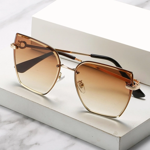 Fashion Sunglasses Rimless Large Square Metal Frame Gradient Lenses UV400 Protection Eyewear For Women Retro Style