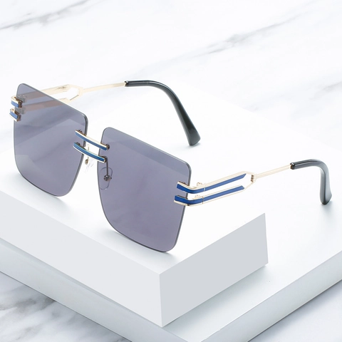 Oversized Square Frameless Sunglasses Metal Temples UV400 Protection Fashion Retro Gradient Shades For Women Trendy