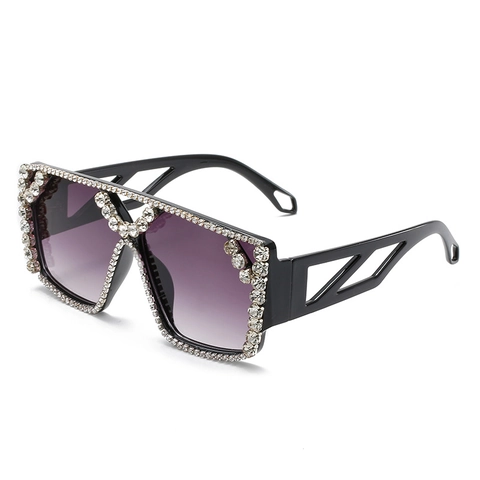 Oversized Square Rhinestone Sunglasses Luxury Gradient Lens Full Frame Sparkly Diamond Eyewear Fashion Party Hip Hop For Women