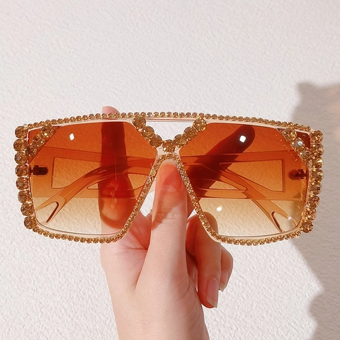 Oversized Square Rhinestone Sunglasses Luxury Gradient Lens Full Frame Sparkly Diamond Eyewear Fashion Party Hip Hop For Women