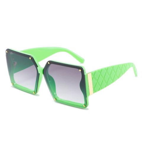 Oversized Square Sunglasses Women Fashion Retro Gradient Lens UV400 PC Frame Quilted Temples With Rivets