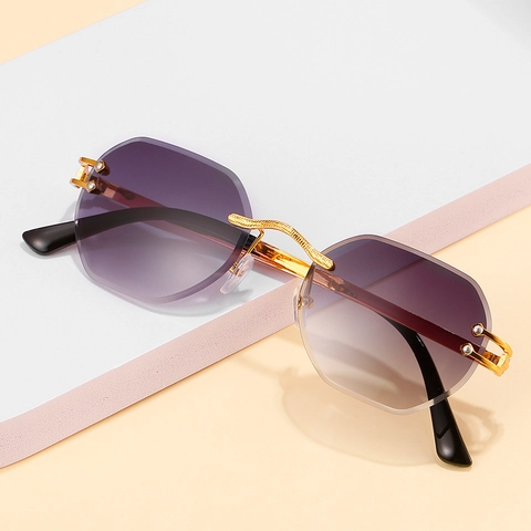 Gafas De Sol Octogonales Sin Montura Metal Marco Dorado UV400 Lente Degradada Moda Mujeres Hombres
