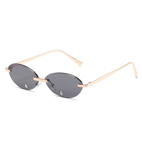 Randlose Ovale Sonnenbrille Für Damen Trendy Y2K Mode Sonnenbrille Metallrahmen Strass Dekoration UV400 Ozean Linse Partybrille