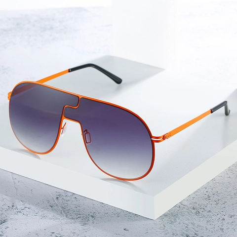 Lunettes de Soleil Surdimensionnées Sans Monture Hommes Femmes Monture Shield Métal UV400 Verres Dégradés Aviateur Street Travel