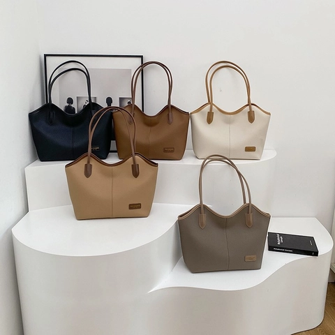 Women Pebbled PU Leather Tote Bag Large Capacity Minimalist Shoulder Handbag Commuter Office Daily Zipper Closure Solid