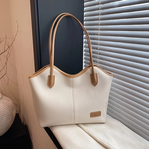 Women Pebbled PU Leather Tote Bag Large Capacity Minimalist Shoulder Handbag Commuter Office Daily Zipper Closure Solid
