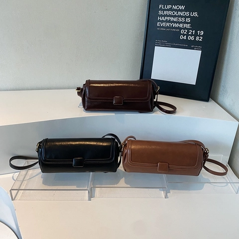 Vintage French Baguette Bag PU Leather Underarm Shoulder Bag Minimalist Square Flap Handbag For Women Casual Daily