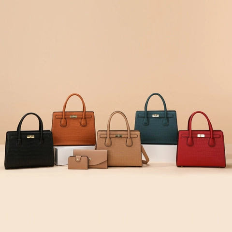 Krokodil Prägung PU Leder Damen Handtasche Tote Und Passende Clutch Und Kartenhalter Elegant Mode Pendeln Funktional