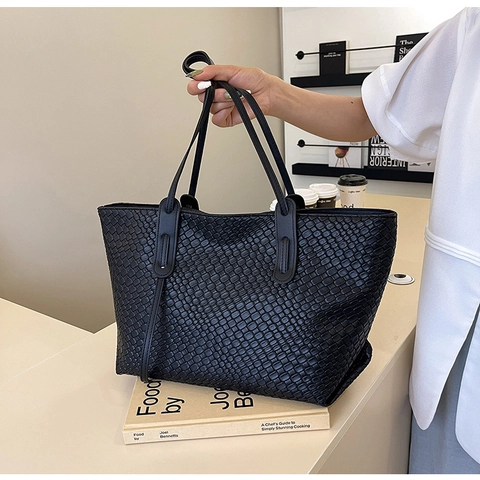 Bolso Tote Grande Para Mujer De Cuero PU Trenzado Bolso De Hombro Para Viajes De Trabajo Color Sólido Bolso De Mano Minimalista