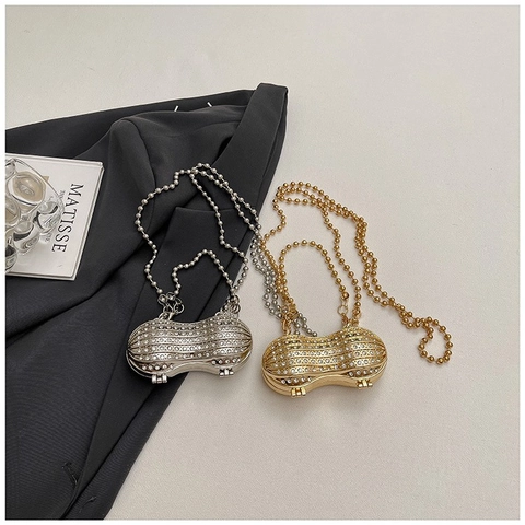 Peanut Shaped Novelty Evening Bag Metal Rhinestone Inlaid Beaded Chain Clutch For Women Wedding Party Luxury