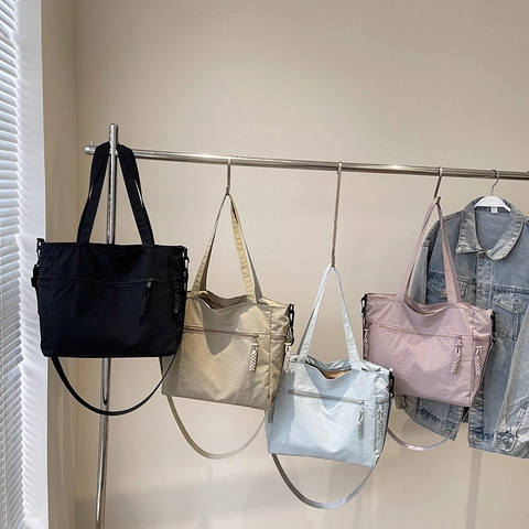 Large Capacity Tote Bag Nylon Fabric Multi Pocket Adjustable Shoulder Strap For Women Daily Commute Fashion Casual