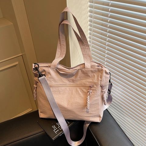 Large Capacity Tote Bag Nylon Fabric Multi Pocket Adjustable Shoulder Strap For Women Daily Commute Fashion Casual