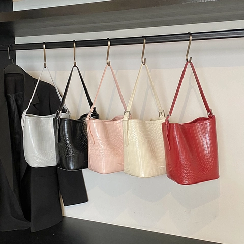 Eimertasche Und Innentasche Krokodilprägung PU Leder Große Kapazität Retro Lässig Schulter Umhängetasche Für Damen
