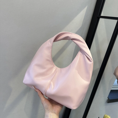 Elegant PU Leather Hobo Underarm Bag With Twisted Knot Handle Vertical Stitching Magnetic Buckle For Women Daily Commute