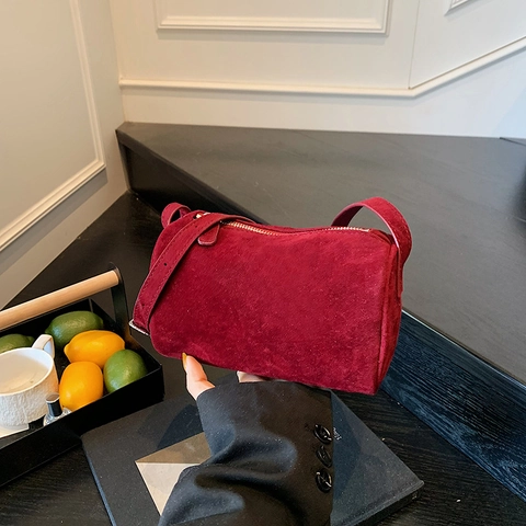 Retro Frosted PU Leather Cylinder Barrel Crossbody Bag Vintage Solid Color Underarm Shoulder Purse With Adjustable Strap