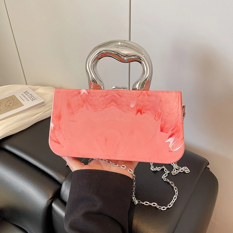 Acryl Avondtasje Met Marmertextuur Metalen Handvat Doos Schoudertas Voor Dames Feest Bruiloft