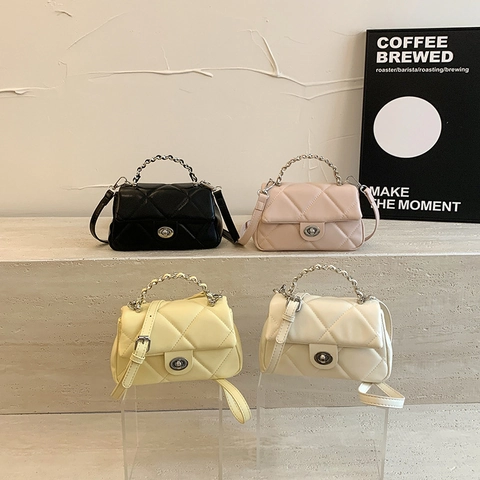 Borsa A Tracolla Trapuntata Da Donna In Pelle PU Con Motivo A Rombi Piccola Borsa A Mano Con Manico A Catena E Tracolla Regolabile