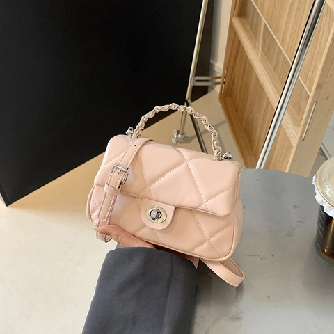 Borsa A Tracolla Trapuntata Da Donna In Pelle PU Con Motivo A Rombi Piccola Borsa A Mano Con Manico A Catena E Tracolla Regolabile