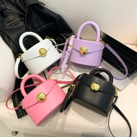 Borsa A Mano Da Donna In Pelle PU Semicerchio Borsa A Tracolla Con Fibbia A Sfera Dorata Retro Versatile Con Manico