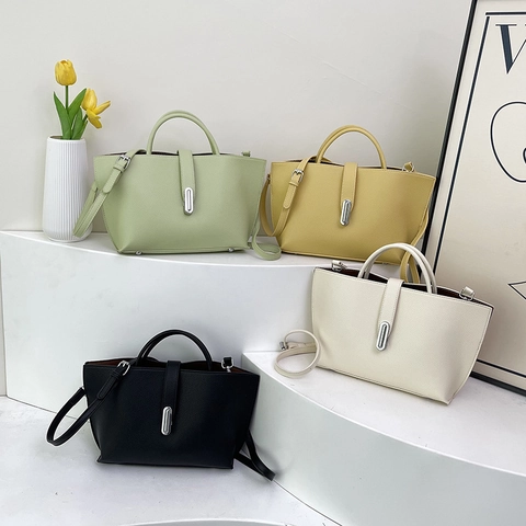 Dames PU Leren Handtas Lychee Textuur Tote Tas Met Zilveren Metalen Sluiting Afneembare Schouderriem Crossbody Tas