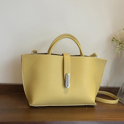 Dames PU Leren Handtas Lychee Textuur Tote Tas Met Zilveren Metalen Sluiting Afneembare Schouderriem Crossbody Tas